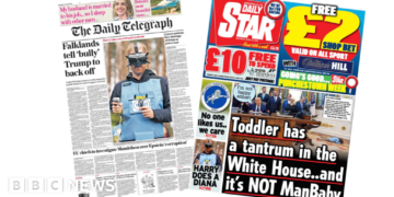 'Falklands tell Trump to back off' and 'Harry does a Diana'
