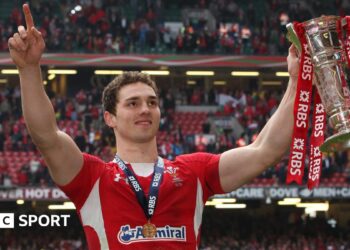 George North holds the Six nations trophy