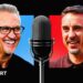 An image of Gary Lineker taking into a microphone with an image of Gary Neville speaking into a microphone below that