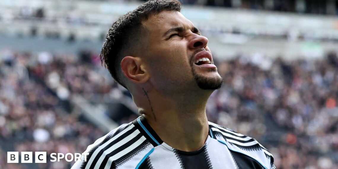 Newcastle United midfielder Bruno Guimaraes reacts during the Premier League game against Bournemouth