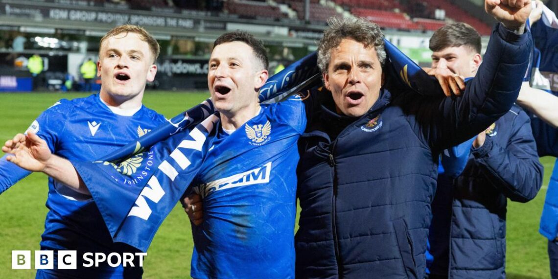 A graphic of the Scottish Championship table with a picture of title-winning St Johnstone manager Simo Valakari