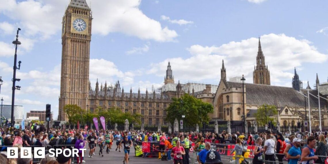 London Marathon runners in front of Big Ben