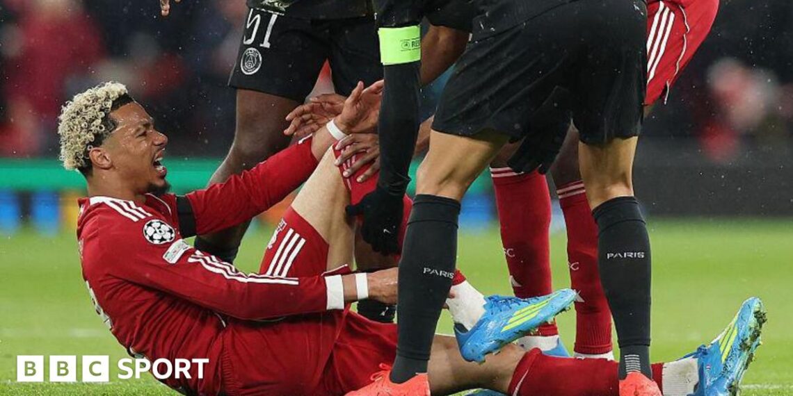 Hugo Ekitike looks in pain after suffering an injury