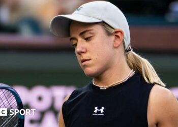Sonay Kartal reacts during her meeting with Elena Rybakina at Indian Wells