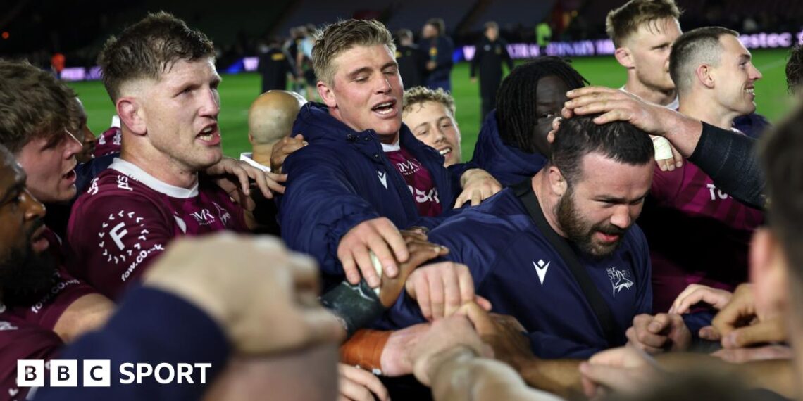 Sale players celebrate