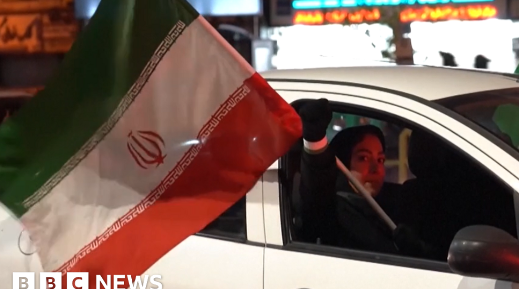 Iranians gather in Tehran following ceasefire announcement
