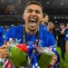 James Tavernier and Steven Gerrard with the Scottish Premiership trophy