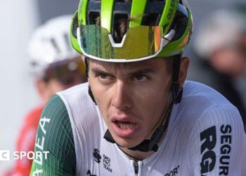 Jaume Guardeno participates in stage six of the 2025 Vuelta a Espana