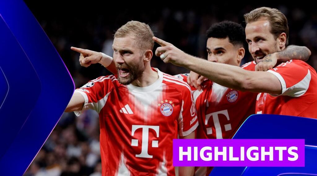 Harry Kane, Luis Diaz and Konrad Laimer celebrating