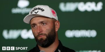 Tyrrell Hatton, Caleb Surratt, Tom McKibbin and Jon Rahm celebrate after winning the team event at LIV Golf Mexico City