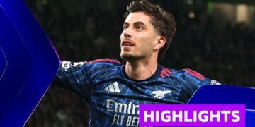 Kai Havertz celebrates goal with both arms outstretched to the side