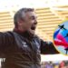 Lincoln City boss Michael Skubala celebrates with an inset image of the Red Arrows doing aerobatic moves with red and blue smoke coming off aircrafts