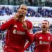 Van Dijk celebrates scoring against Everton