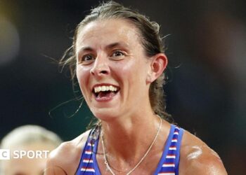 Great Britain's Jess Warner Judd smiles after finishing eighth in the women's 10,000m final at the 2023 World Athletics Championships in Budapest