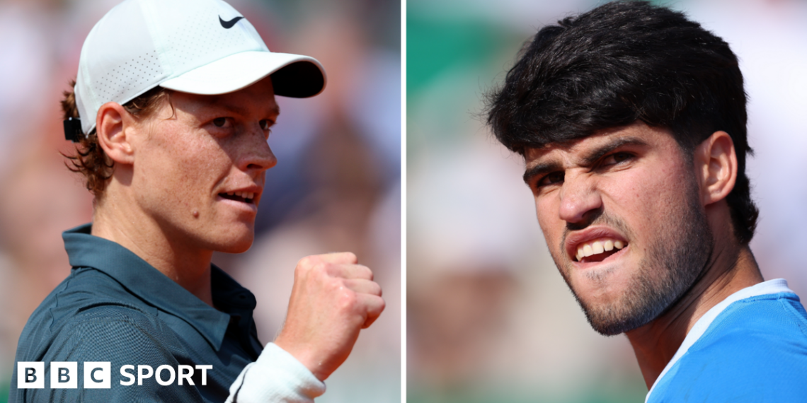 A split image of Jannik Sinner and Carlos Alcaraz