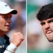 A split image of Jannik Sinner and Carlos Alcaraz