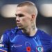 Mykhailo Mudryk looking to his right while playing in a Chelsea kit