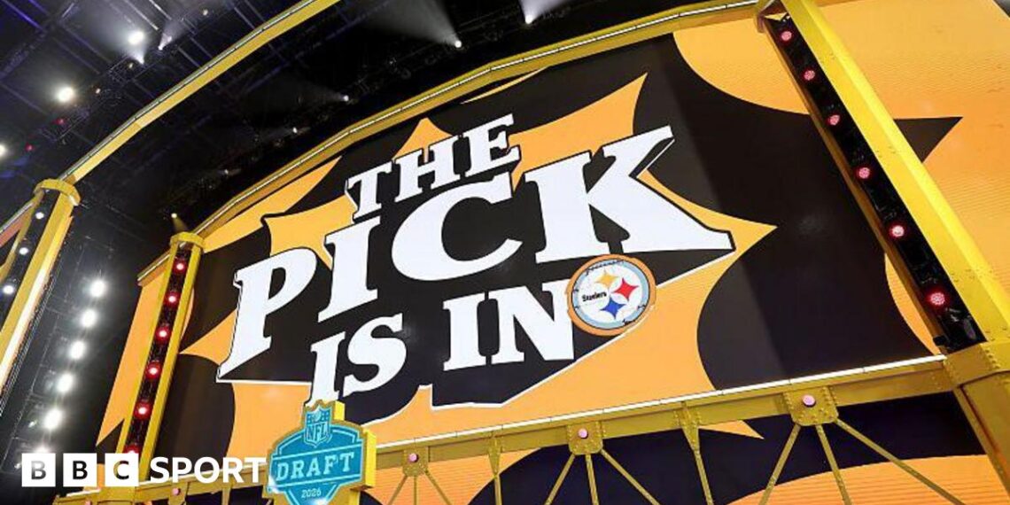 A general view of the stage after Pittsburgh Steelers pick during round two of the 2026 NFL Draft