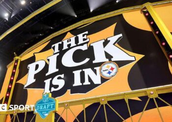 A general view of the stage after Pittsburgh Steelers pick during round two of the 2026 NFL Draft