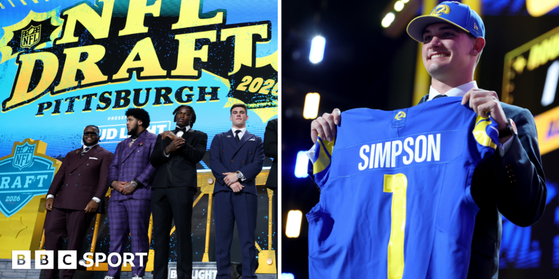 The NFL Draft in Pittsburgh with the Los Angeles Rams picking quarterback Ty Simpson in the first round