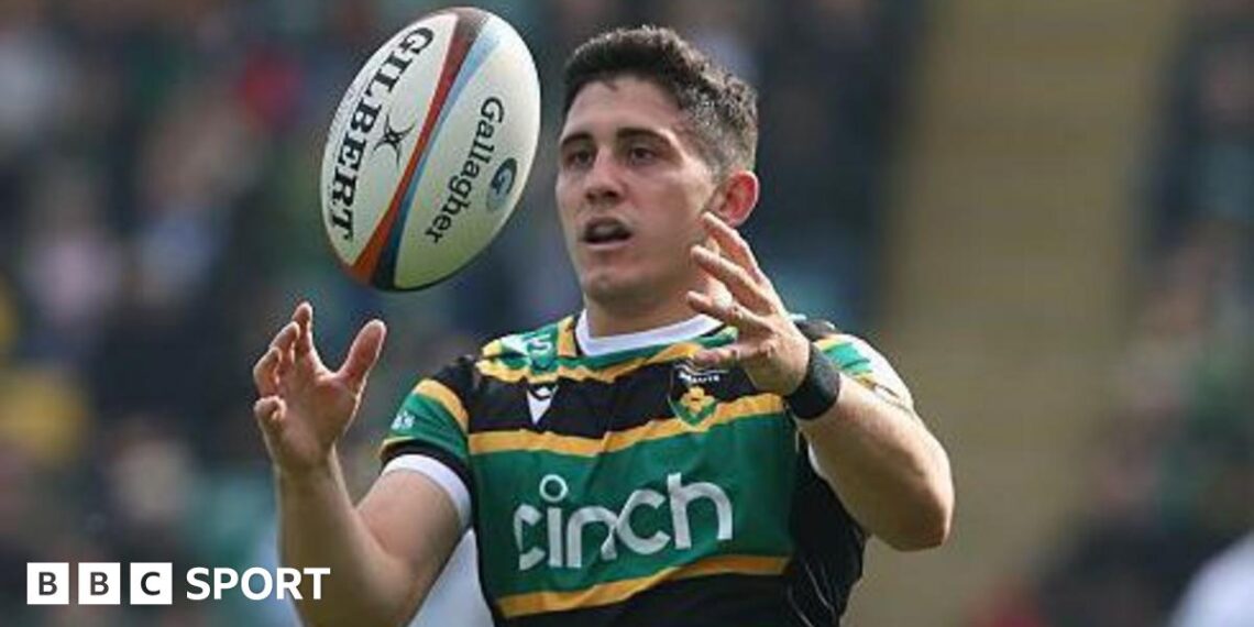 Anthony Belleau takes on Newcastle players during Northampton's Prem victory on 21 March