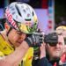 Wout van Aert celebrates winning Paris-Roubaix