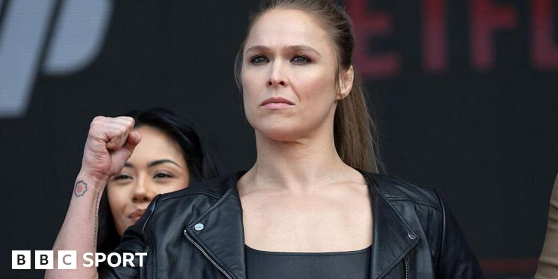 Ronda Rousey during a news conference to promote her fight with Gina Carano on 16 May