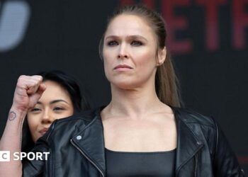 Ronda Rousey during a news conference to promote her fight with Gina Carano on 16 May
