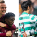 Hearts' Lawrence Shankland and Pierre Landry Kabore celebrate, as do Celtic's Yang Hyun-jun and Alex Oxlade-Chamberlain
