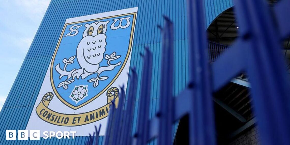 General view outside the stadium showing Sheffield Wednesday club badge