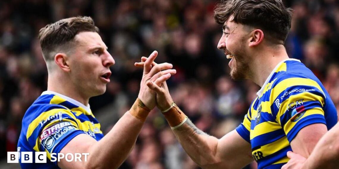 Matty Ashton of Warrington celebrating his try