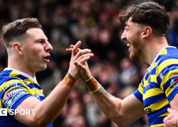 Matty Ashton of Warrington celebrating his try