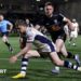Noah Heward about to touch down to score Bristol's fourth try as a Newcastle player tries to get near him