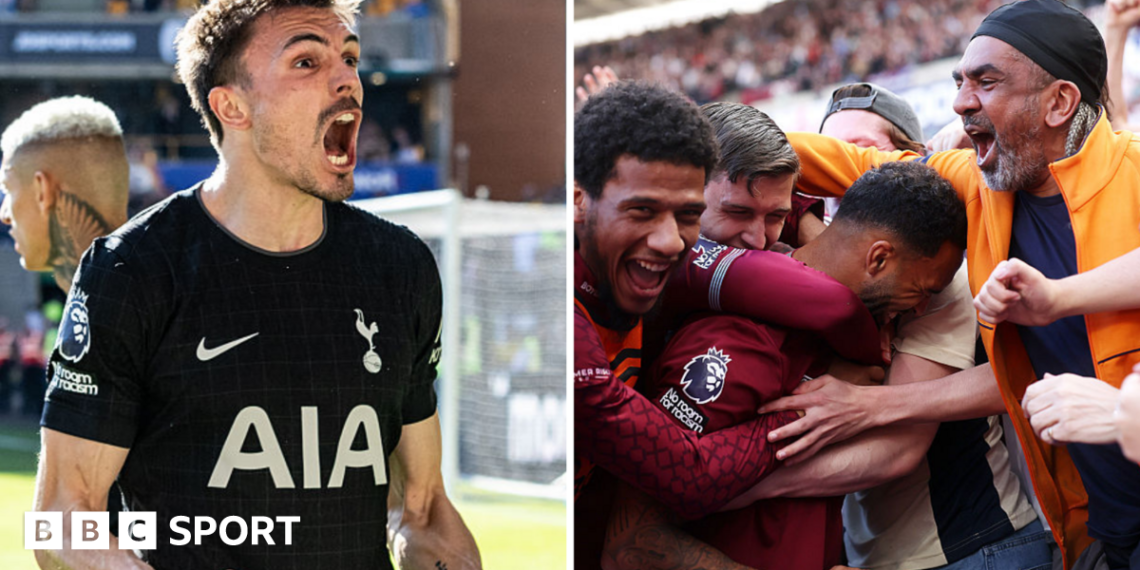 Split image of Tottenham and West Ham players celebrating their respective goals