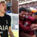 Split image of Tottenham and West Ham players celebrating their respective goals