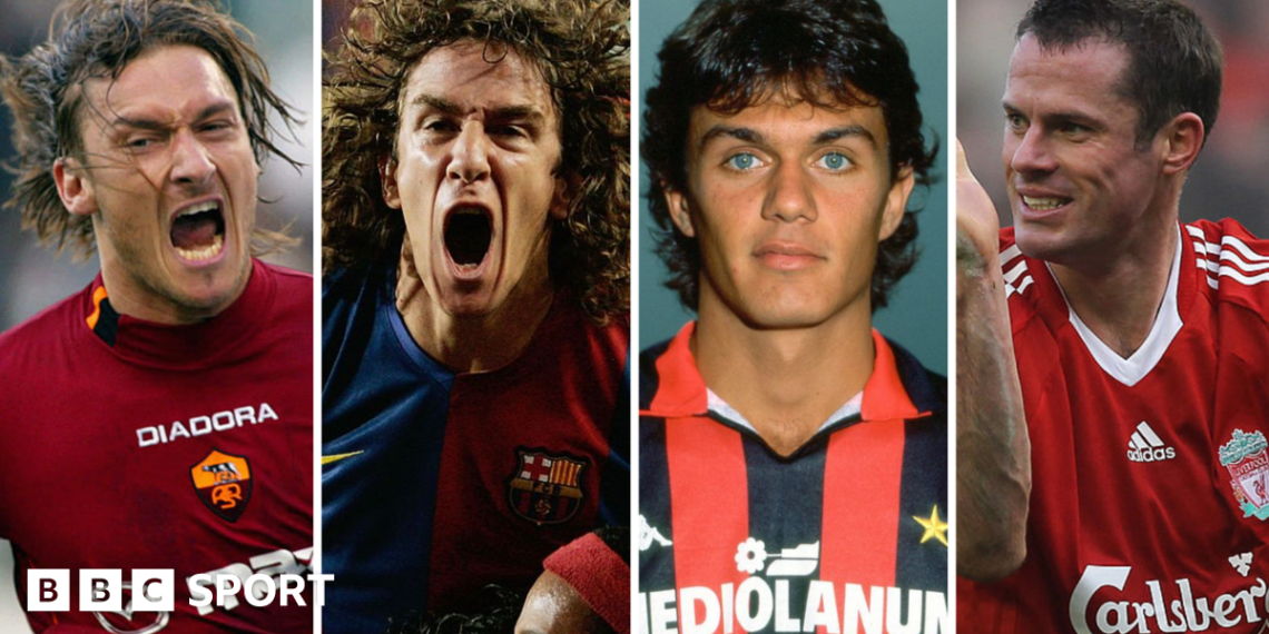 Graphic showing Carragher, Giggs, Totti and Maldini