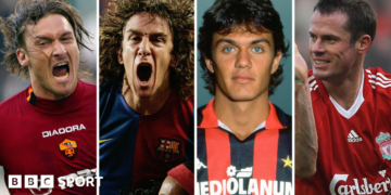 Graphic showing Carragher, Giggs, Totti and Maldini