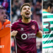 Rangers' Youssef Chermiti and Bojan Miovski, Hearts' Claudio Braga and Celtic's Alex Oxlade-Chamberlain celebrate