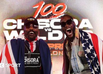 Deontay Wilder and Derek Chisora pose for cameras at a news conference