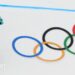The Olympic rings in the figure skating arena during the Milan-Cortina Winter Games