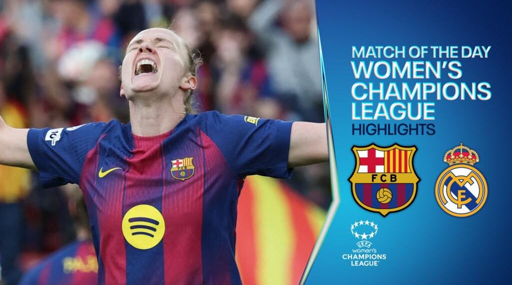 Barcelona's Caroline Graham Hansen celebrates goal with arms open wide and mouth open