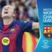 Barcelona's Caroline Graham Hansen celebrates goal with arms open wide and mouth open