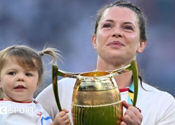 Lark Atkin-Davies and Abbie Ward with children on the Allianz Stadium pitch