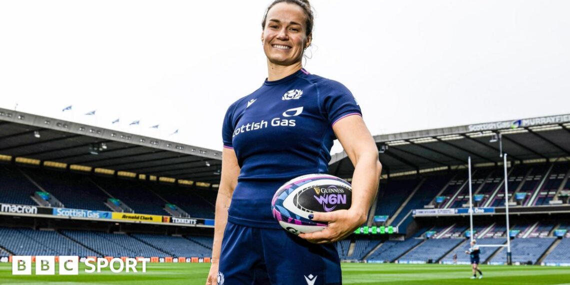Scotland captain Rachel Malcolm poses for photos at Murrayfield