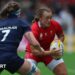 Lleucu George in action for Wales against Scotland at the 2025 Rugby World Cup
