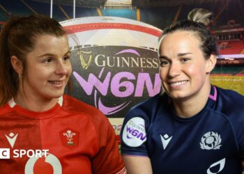 Rival captains Kate Williams of Wales and Scotland's Rachel Malcolm