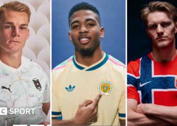 A graphic of Premier League players from every team in the division in 2025-26 season, with the Premier League trophy in front of them.