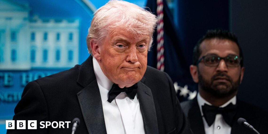 US President Donald Trump speaks during a press conference at the White House on April 25, 2026 in Washington DC after the cancellation of the annual White House Correspondents Association Dinner after a possible shooting