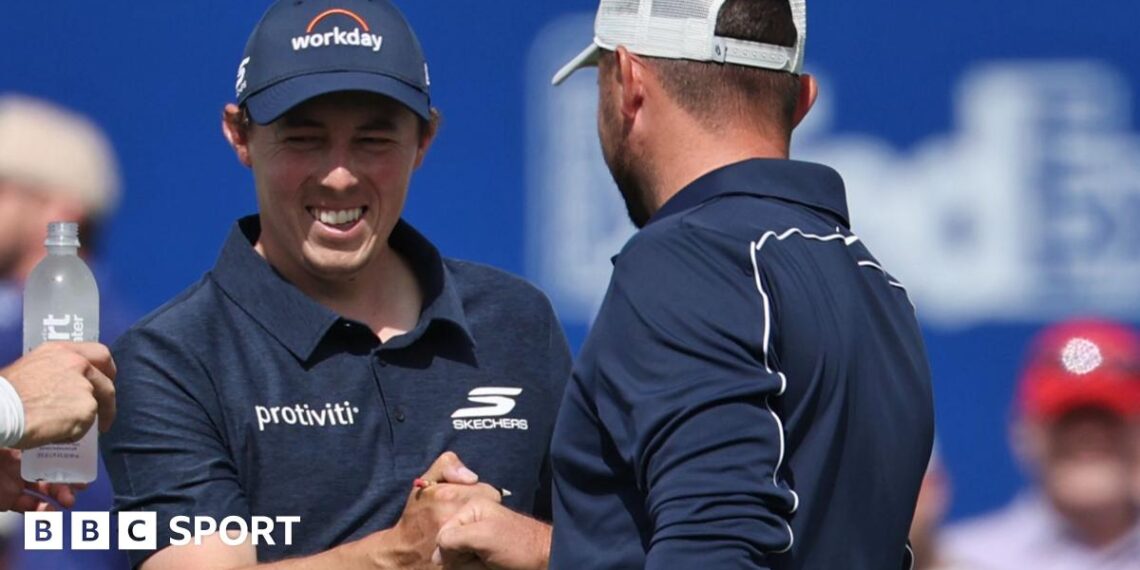 Matt Fitzpatrick and his brother Alex Fitzpatrick share a fist bump at the Zurich Classic of New Orleans