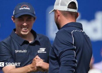 Matt Fitzpatrick and his brother Alex Fitzpatrick share a fist bump at the Zurich Classic of New Orleans